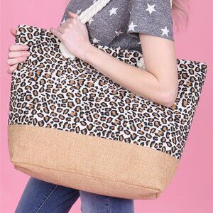 Leopard Print Tote Bag - Brown/ Black/ Tan Double Rope Handles- Style 3- XL- NWT